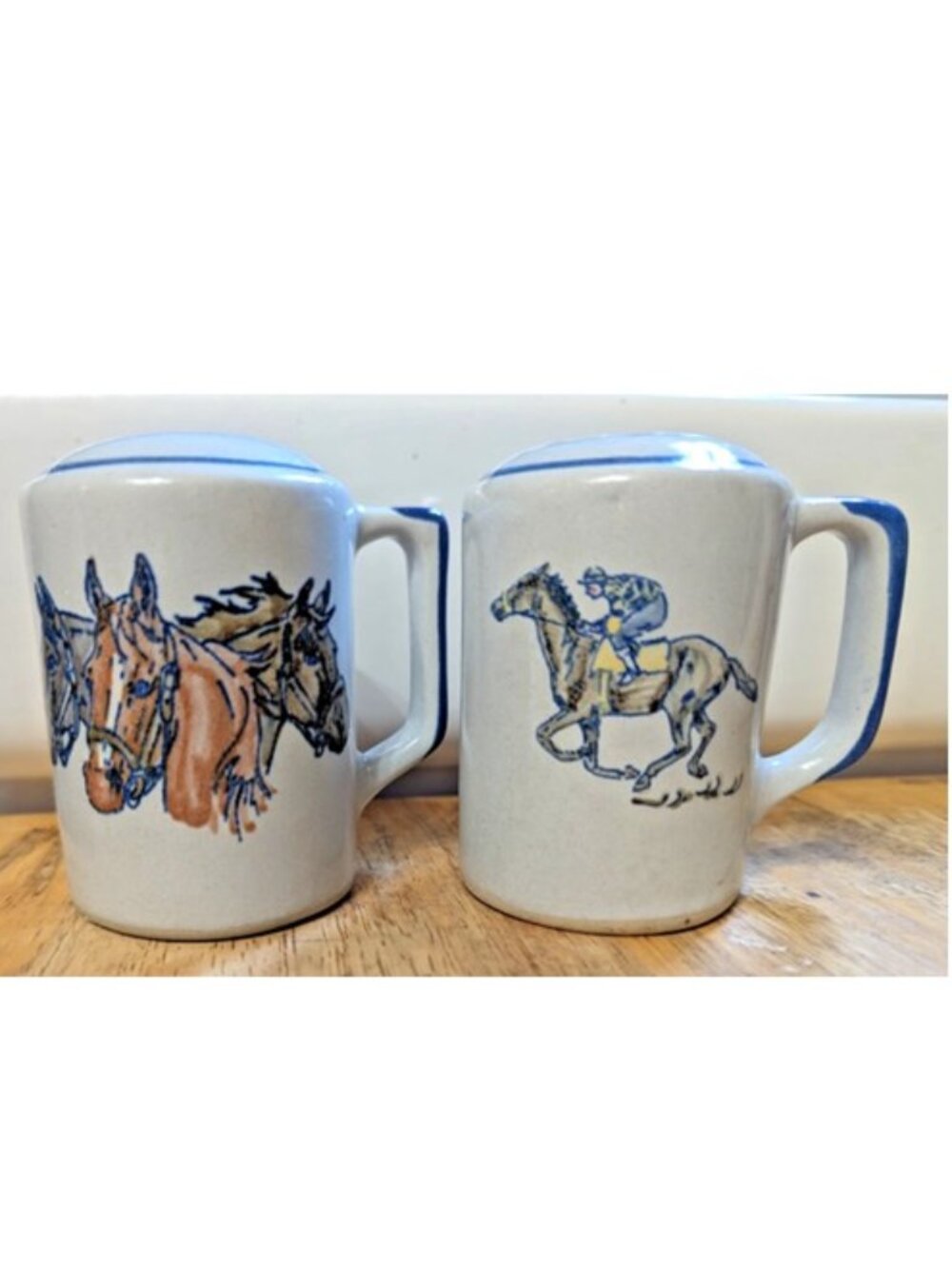 Louisville Stoneware Salt and Pepper Set Horse Racing Derby Motif Farmhouse Rare